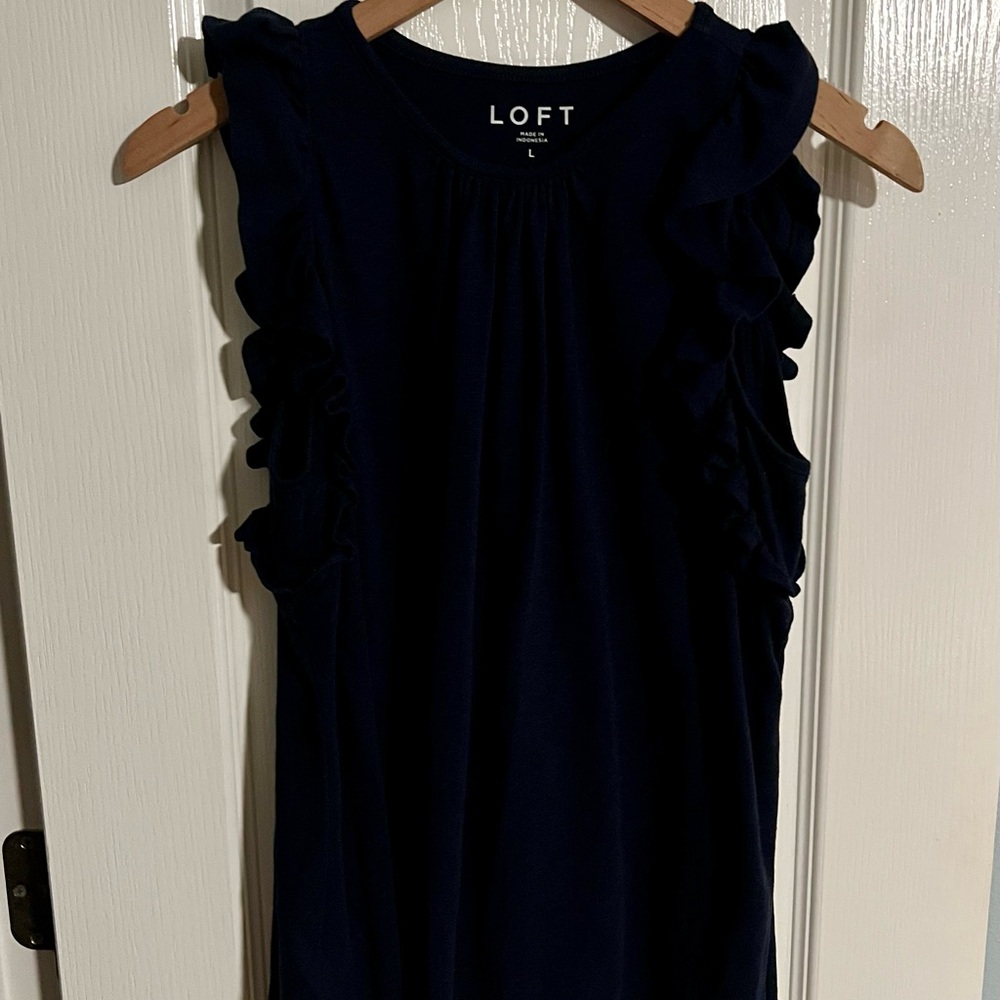 LOFT Midnight Blue Ruffle Blouse